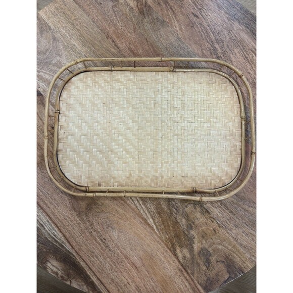 Set (10) Vintage Bamboo Trays Woven Rattan Wicker Boho Tiki Bar Party Serving - Picture 1 of 4